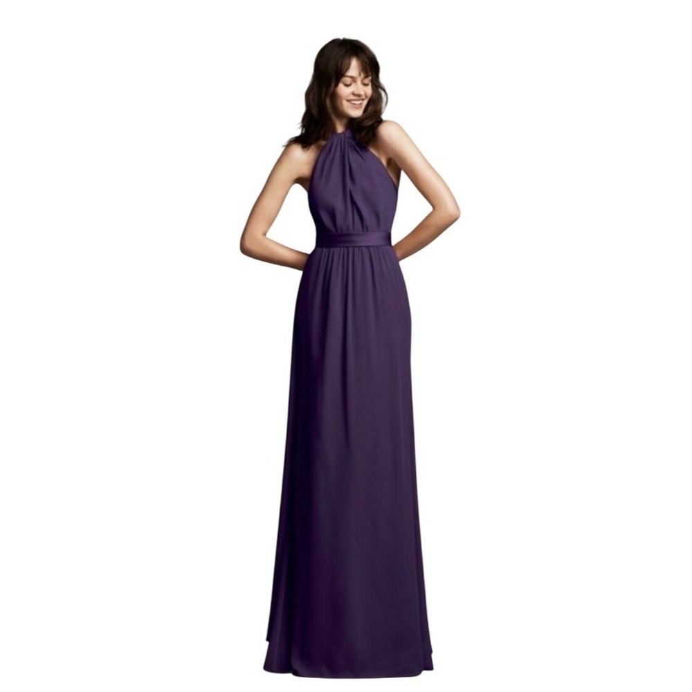 White by Vera Wang Gown Womens 10 Purple Excellent Halter Keyhole Chiffon Maxi